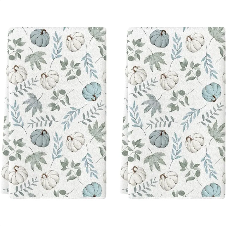 

Blue Eucalyptus Leaves Pumpkin Fall Kitchen Towels Dish Towels 18x26 Inch Seasonal Decoration Hand Towels Set of 2