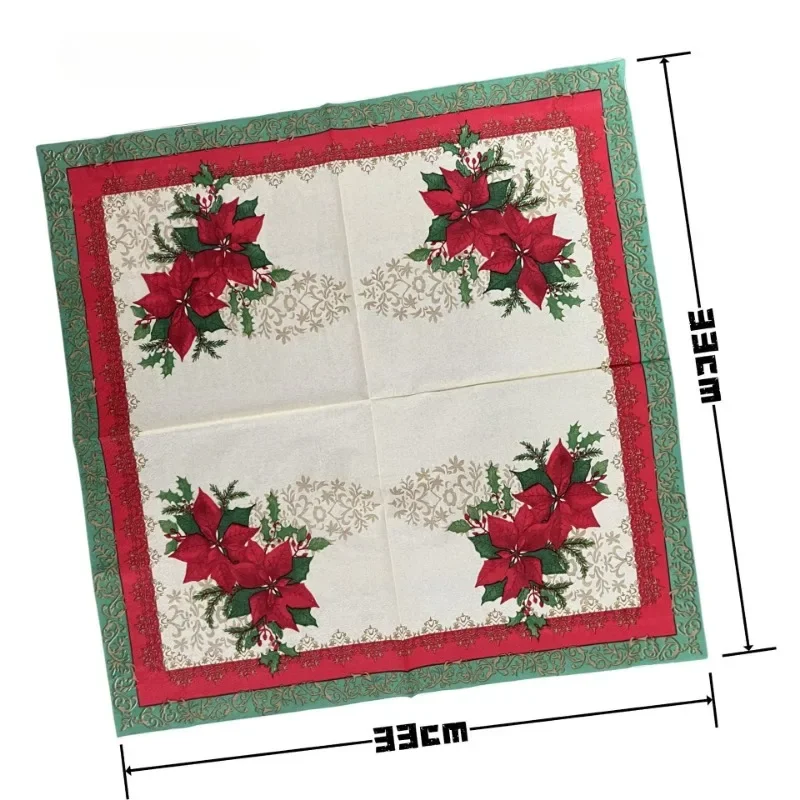 20pcs 2Ply 33cm Christmas Napkins Red Christmas Flowers Printed Paper Napkins Disposable Placemats Colourful Printed Napkins