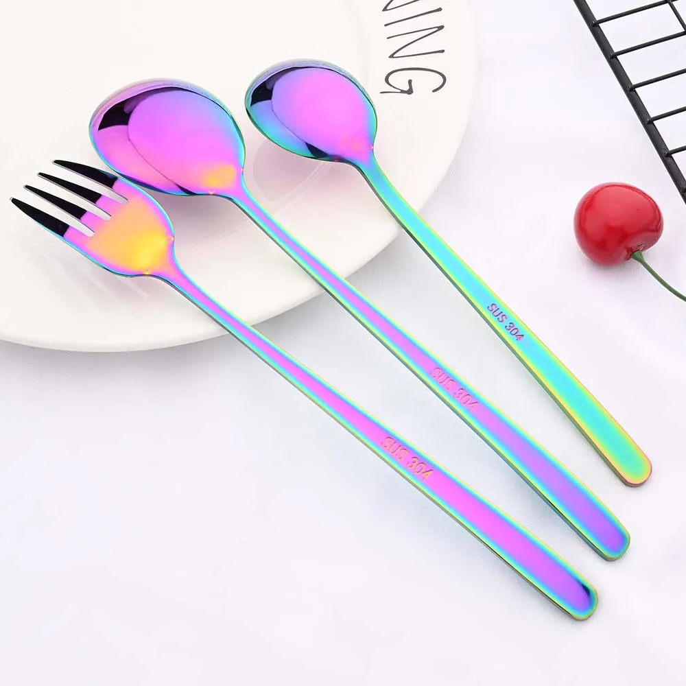 6Set Purple Dinnerware Cutlery Set 304 Stainless Steel Gold Dinner Knife Dessert Spoon Fork Flatware Set Tableware Wedding Gift