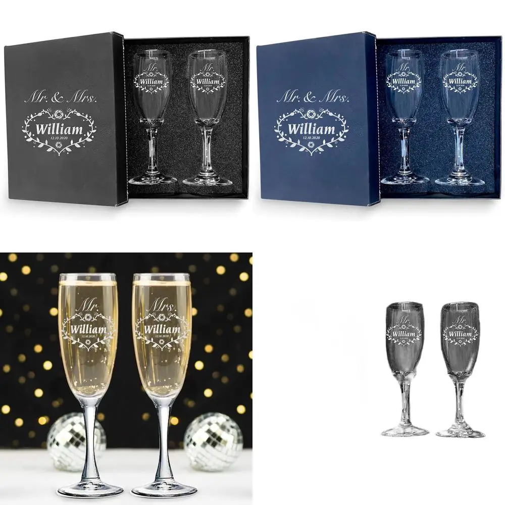 

Свадебные бокалы для шампанского с индивидуальной гравировкой - пара для жениха и невесты, дизайн «Мистер и миссис»
