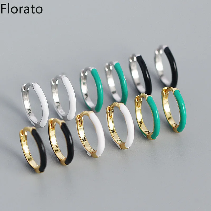 Florato 925 Sterling Silver igła do ucha słodka romantyczna emalia kolczyki koła okrągłe kolczyki dla kobiet Party modna biżuteria na prezenty
