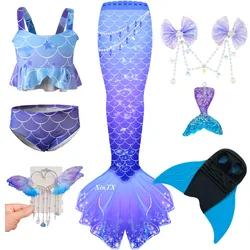 Kids Mermaid Swimming Tail Monofin Cosplay Children Swimsuit Bikini With Beauty Ears Halloween Fins Can Swim