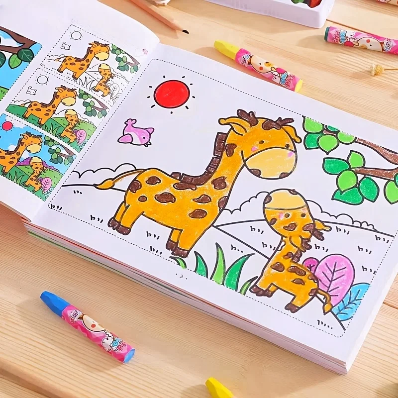 48 Pages Creative Doodle & Coloring Book Interactive Early Learning Sketchbook with Colorful Cartoon Animals Cute Sketchbook