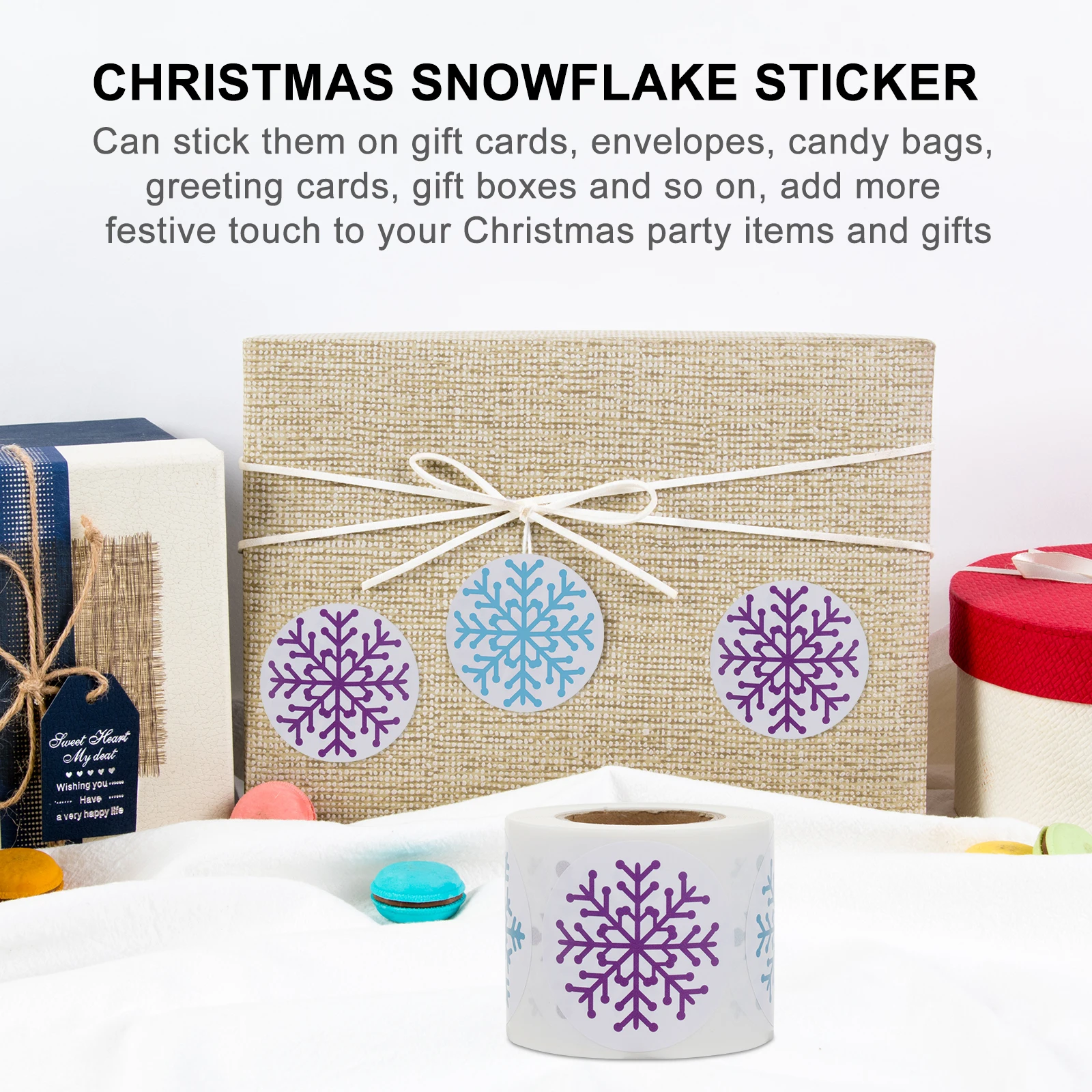 

500pcs Christmas Snowflake Stickers 1 Roll Holiday Adhesive Scrapbooking Embellishment For Gift Cards Envelopes Party