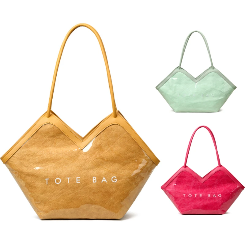 

Прозрачная сумка через плечо из крафт-бумаги из ПВХ, женская однотонная сумка-тоут с буквами под мышками, водонепроницаемая сумка для покупок в стиле хобо с верхней ручкой