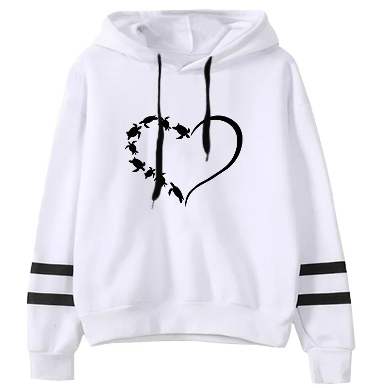 ハートタートルプリントかわいいスウェット秋暖かいトップスファッションパーカー女性のための高品質フード付き長袖プルオーバー