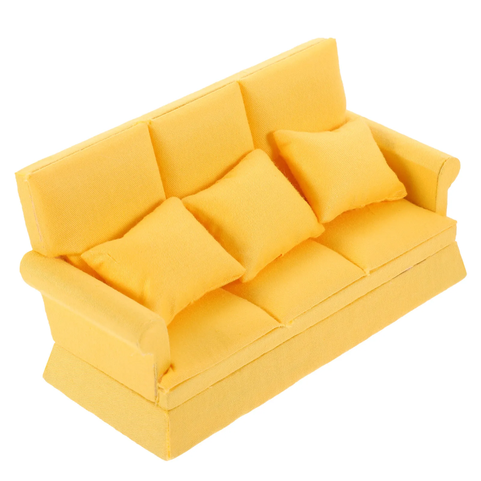 

1Set Mini Sofa Set for Dollhouse Living Room Decor Small Cotton Wood Tiny House Furniture with Pillow Miniature Sofa Decoration