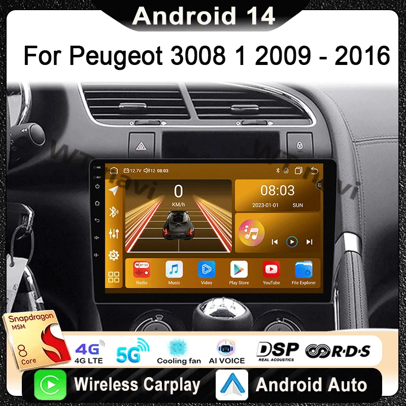 

For Peugeot 3008 2009 - 2016 Car Radio Multimedia Video Player Navigation Stereo GPS Android 14 wireless Carplay Android Auto