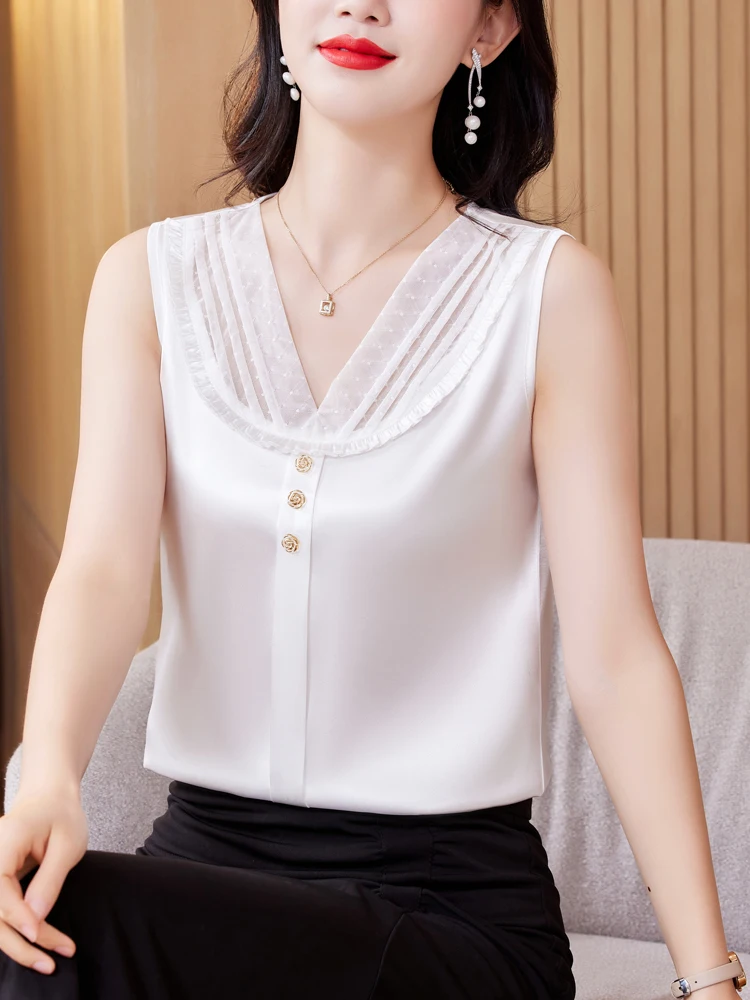 Top Donna in Pizzo Rosso con Spalline, Nuovo Top Estivo in Seta Satinata con Scollo a V, Versatile e alla Moda