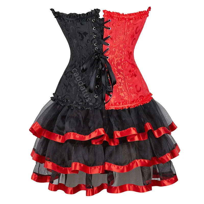 Corset Dress Short Skirt Tutu Mini Set Bustier Plus Size Lace Up Gothic Victorian Vintage Sexy Burlesque Renissance Korsett - view 4