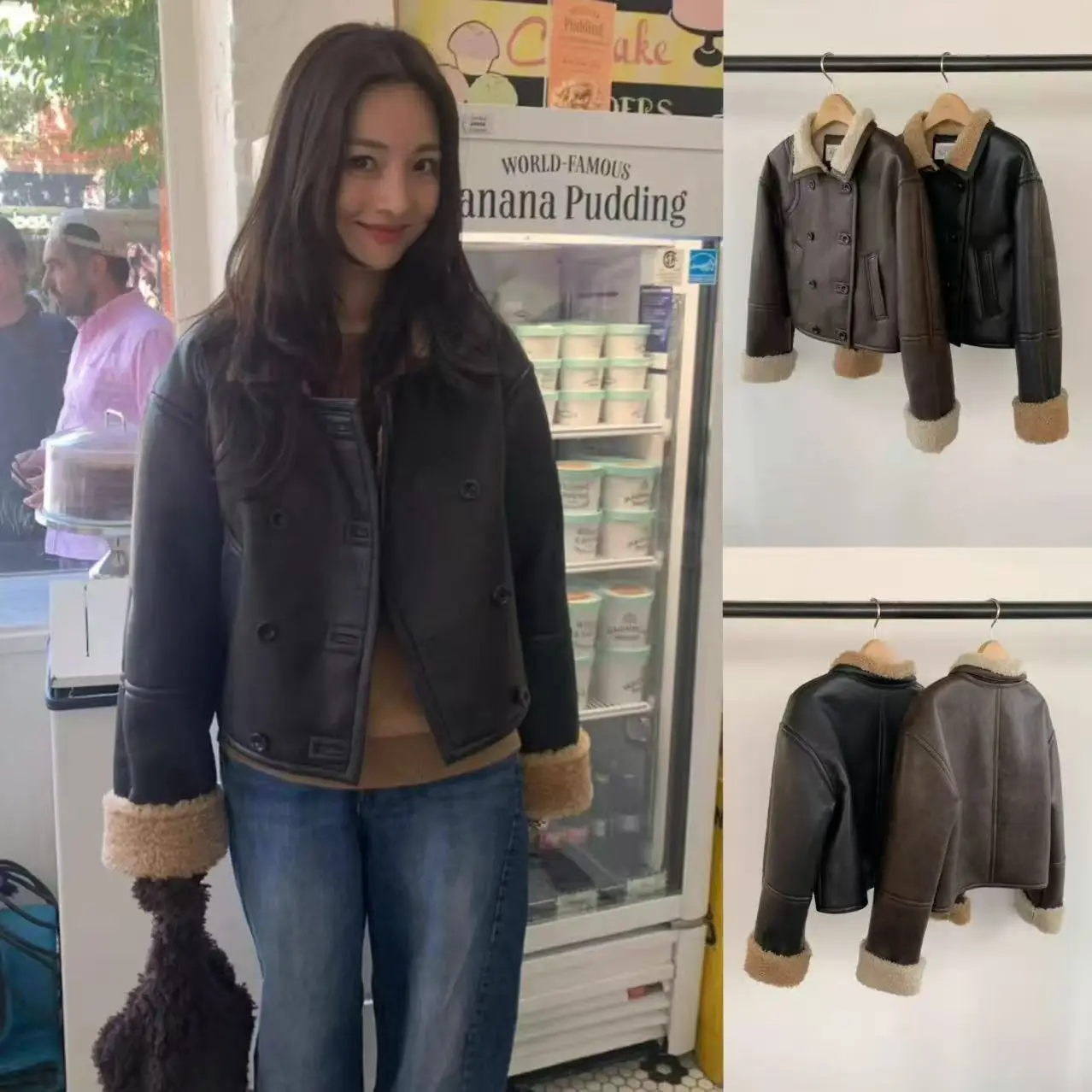 سترة قصيرة أنيقة من فرو الخروف بطراز عتيق مع أزرار مزدوجة، ملابس خارجية متعددة الاستخدامات للسيدات، معطف سميك بأكمام طويلة بل...