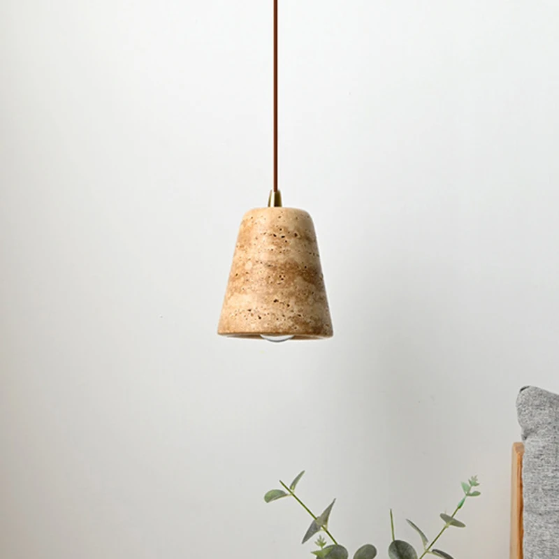 Yellow Marble Hanging Light Dining Room Japan Wabi Sabi Bedside Pendant Lamp Hotel Restaurant Nordic Travertine Droplight