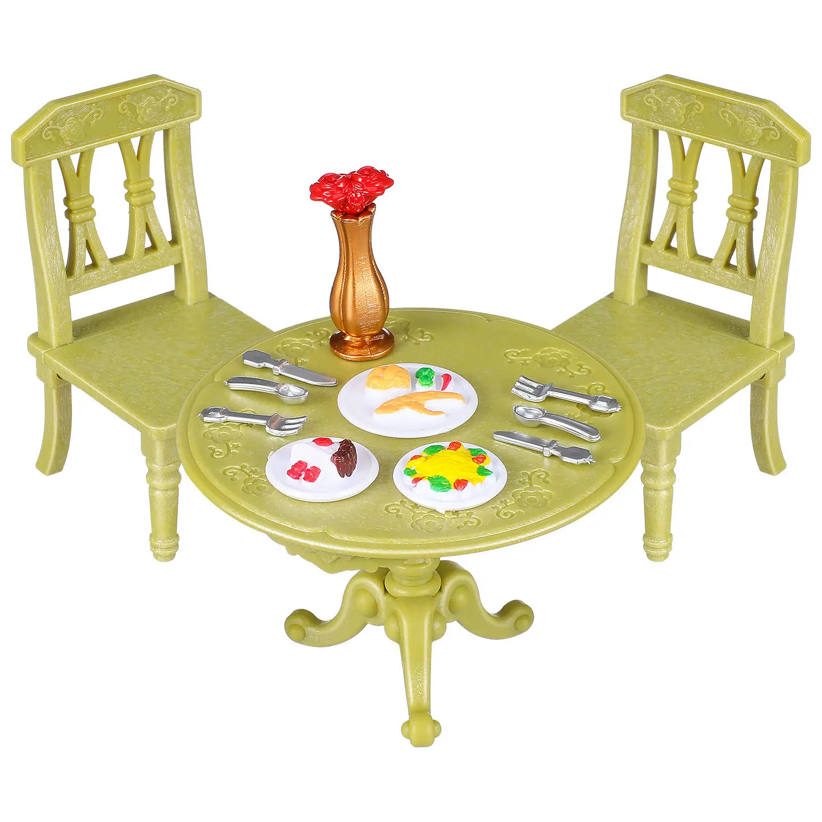 

1Set Dollhouse Mini Kitchen Furniture Set Dining Table Chair Realistic Detail Sturdy Safe Plastic Miniature Home Layout Prop