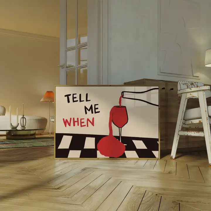 Vintage Tell Me When Drink Canvas Wall Art Poster, Unframed Abstract Red Wine Landscape Prints for Living Room and Kitchen Decor view 4