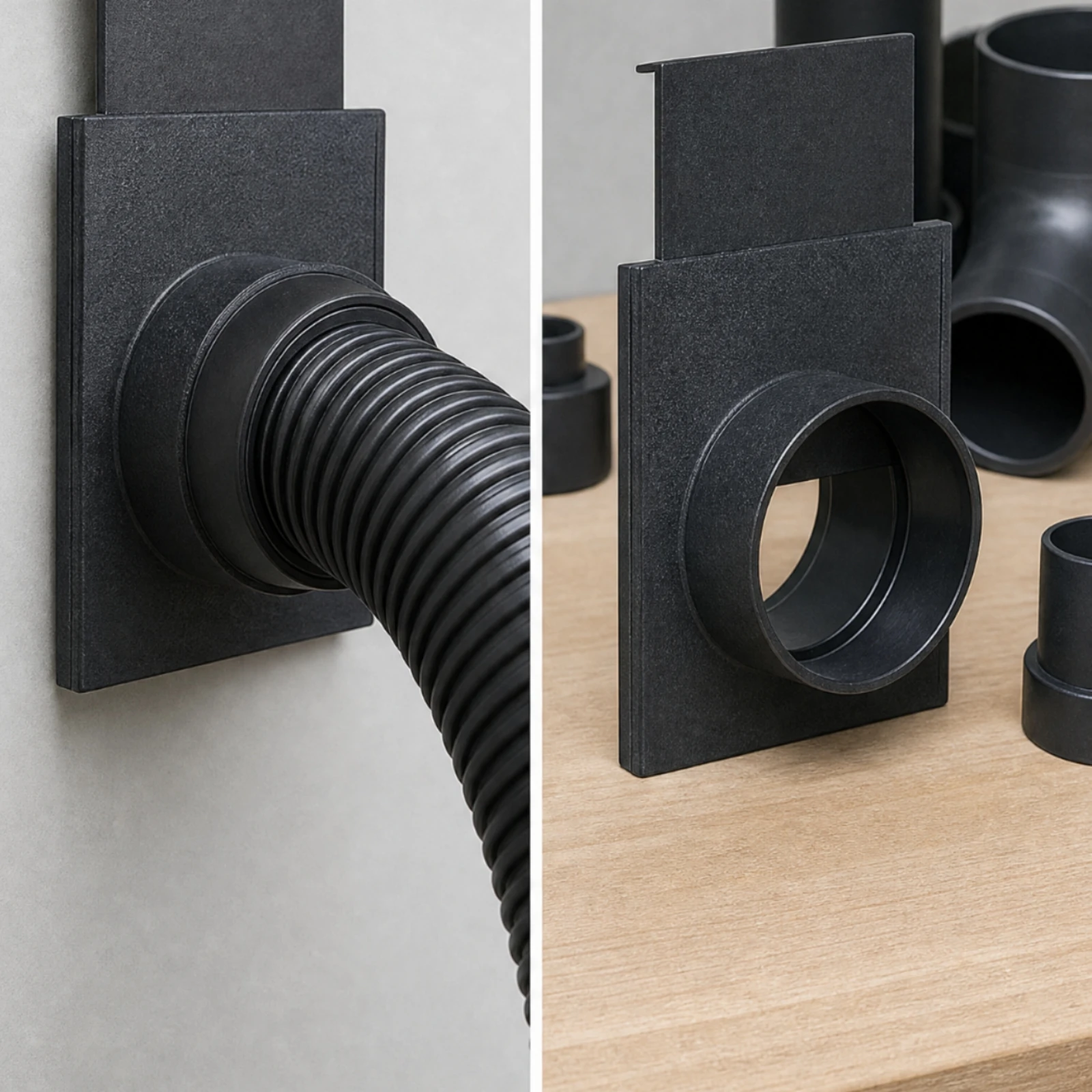 Low Profile Rectangular Inlet Plate with 100mm Hole for Dust Collection Hose Connection Vacuum Adapter Mounting Bracket