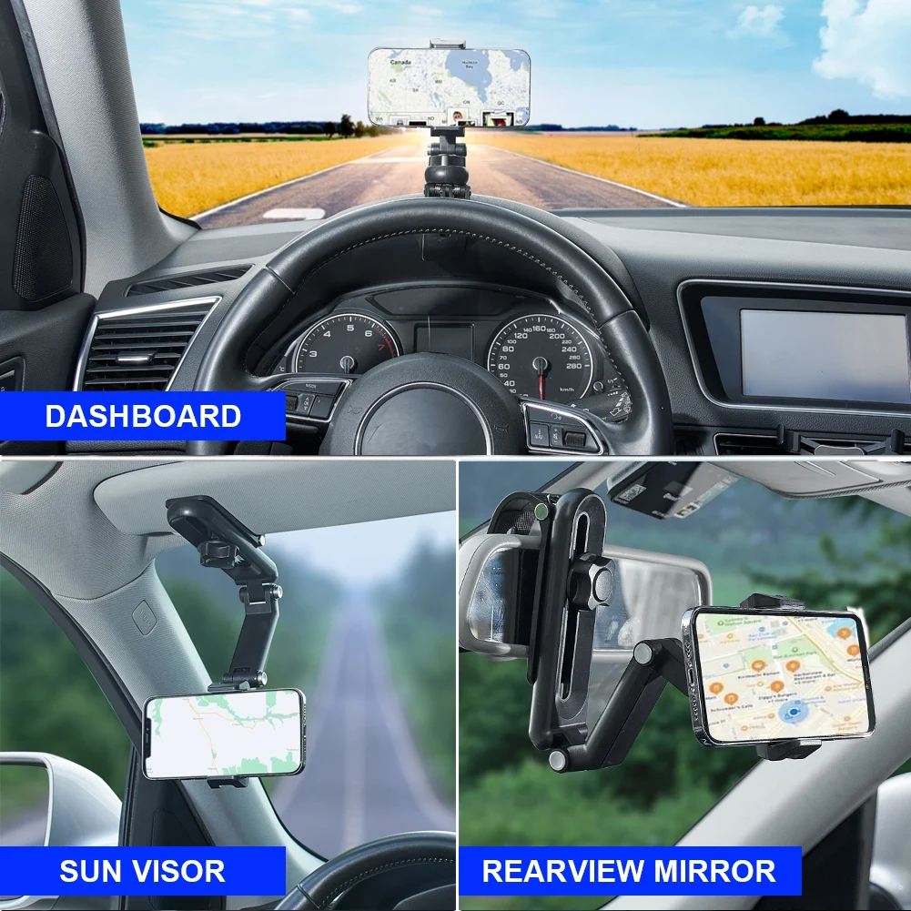 Sun Visor Car Phone Holder for GPS Navigation Auto Mobile Clip Phone Mount Stand Bracket fit for Smartphone