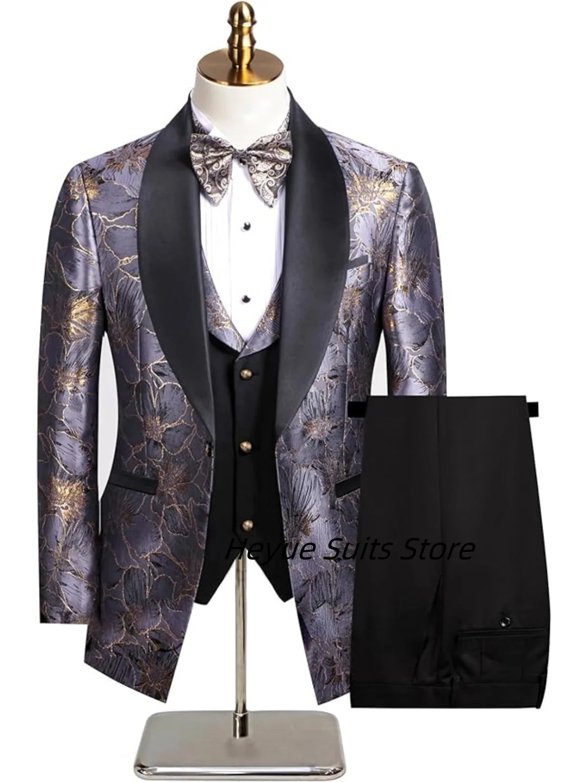 Elegant Men Suits Printing Slim Fit Customized Groom Party Tuxedos 3 Pieces Sets  Buisness Male Blazers Fashion Costumes Homme