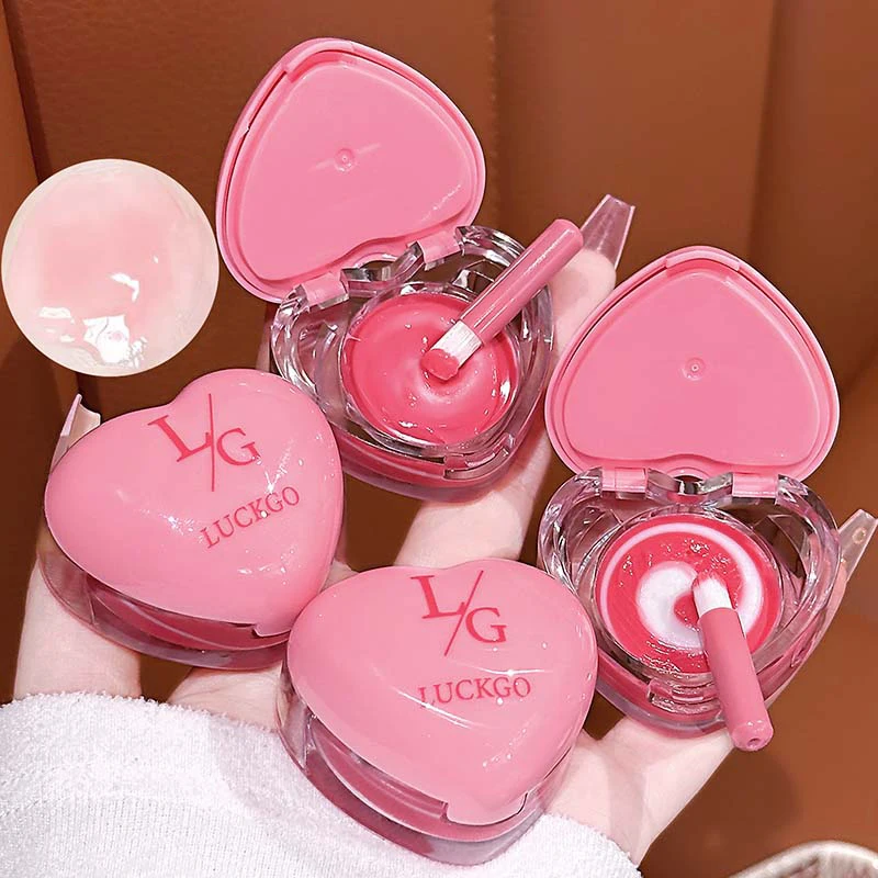 الحب شكل اثنين من لهجة قناع الشفاه الوردي ترطيب هلام الشفاه بلسم سطع مرآة الشفاه الصقيل الخريف/الشتاء الجمال ماكياج الشفاه الرعاية 7 جرام