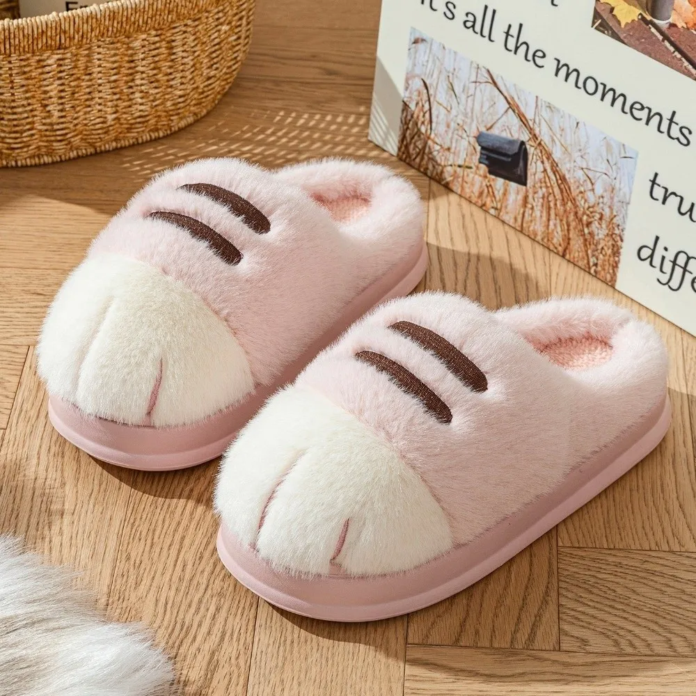 1 Pair New Closed Heel Cat Paw Slippers Warm Fluffy Animal Claw Slipper Adorable Non Slip Fluffy Slides Home Shoes