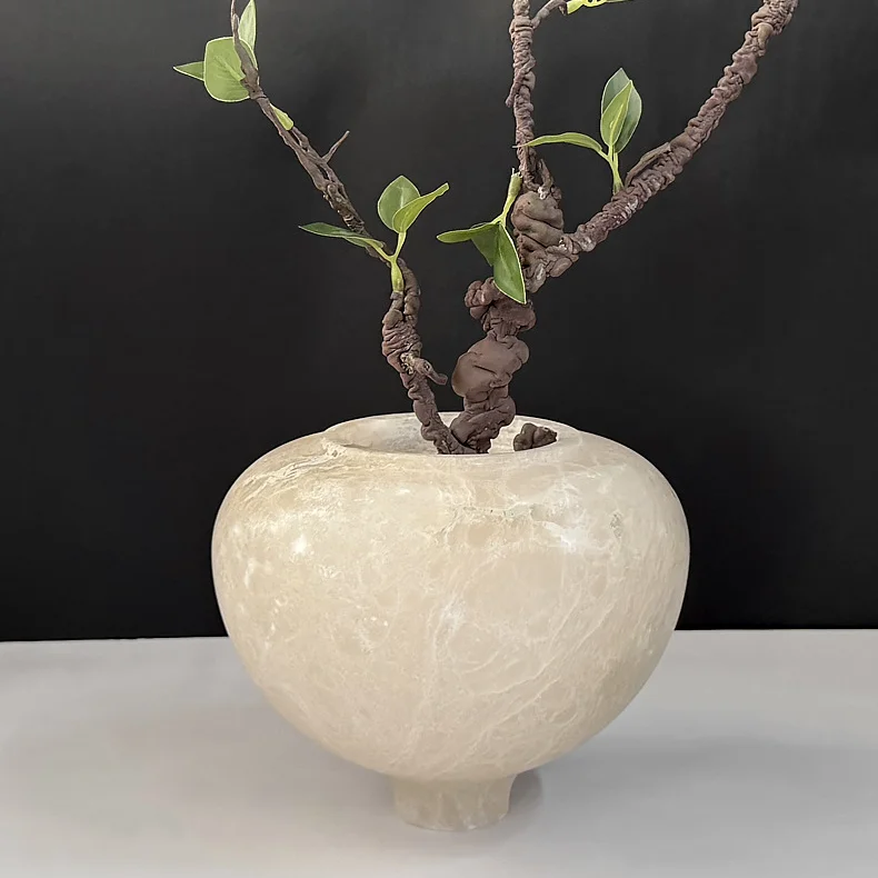 Stone Planter Set In White Gray Beige-Art Deco Style Floor Vase With Satin Glaze For Home Decor Party Office