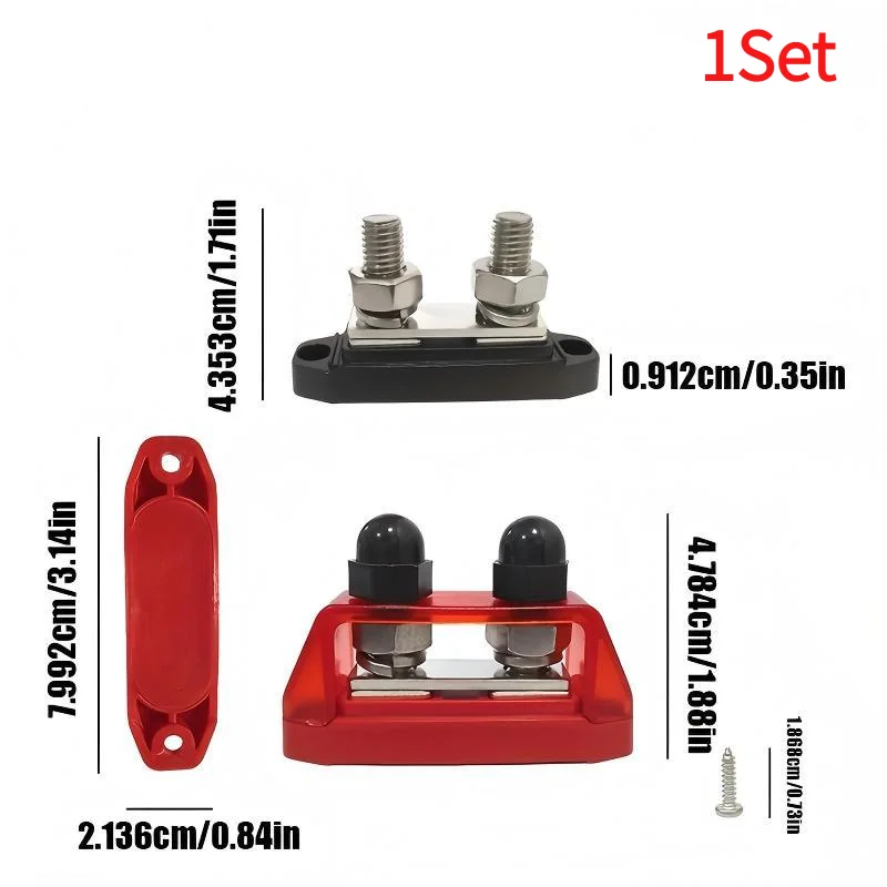 1Set M8 M10 200A Power Busbar Distribution Panel DC Dual-Stud Battery Terminal Connector Universal For Automotive & Marine.