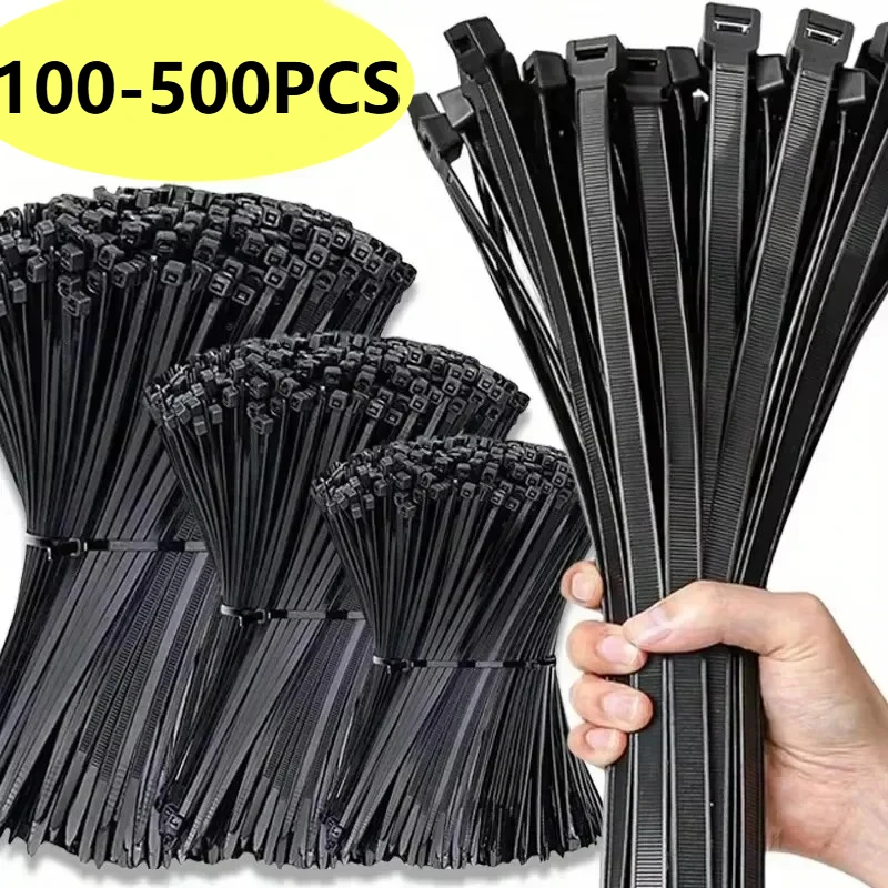 100-500 יחידות קשירות כבלים ניילון מתכווננות עם נעילה עצמית, רצועות קשירה מהירה, לולאות פלסטיק חוזרות לשימוש בבית או במשרד