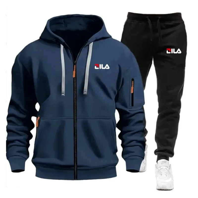 

Men's loose button-up hooded sweatshirt + casual pants two-piece set for spring/autumn jogging and fitness training