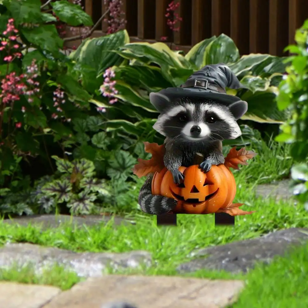 

Flower Bed Halloween Ornament Spooky Halloween Raccoon Yard Stake Set for Home Courtyard Decoration Double Fall Decor for Garden
