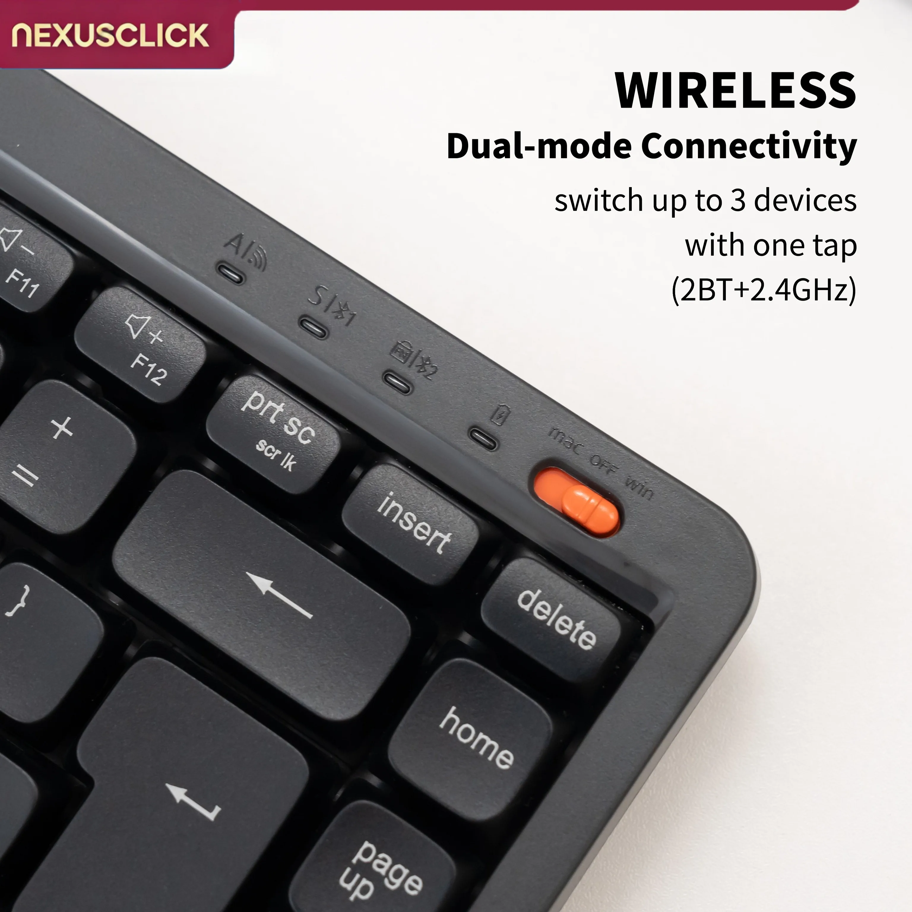 NexusClick Ultra Slim Quiet Wireless Keyboard,Dual Mode Rechargeable,84Keys Low-Profile Switch Layout for PC/Mac Business&Office
