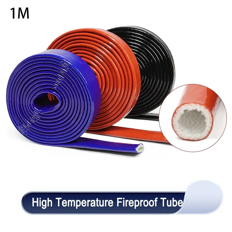 

1m Silicone Resin Coated Glass High Temperature Resistant Fiberglass Tube Fiber Braided Fireproof Fire Retardant Casing Pipe