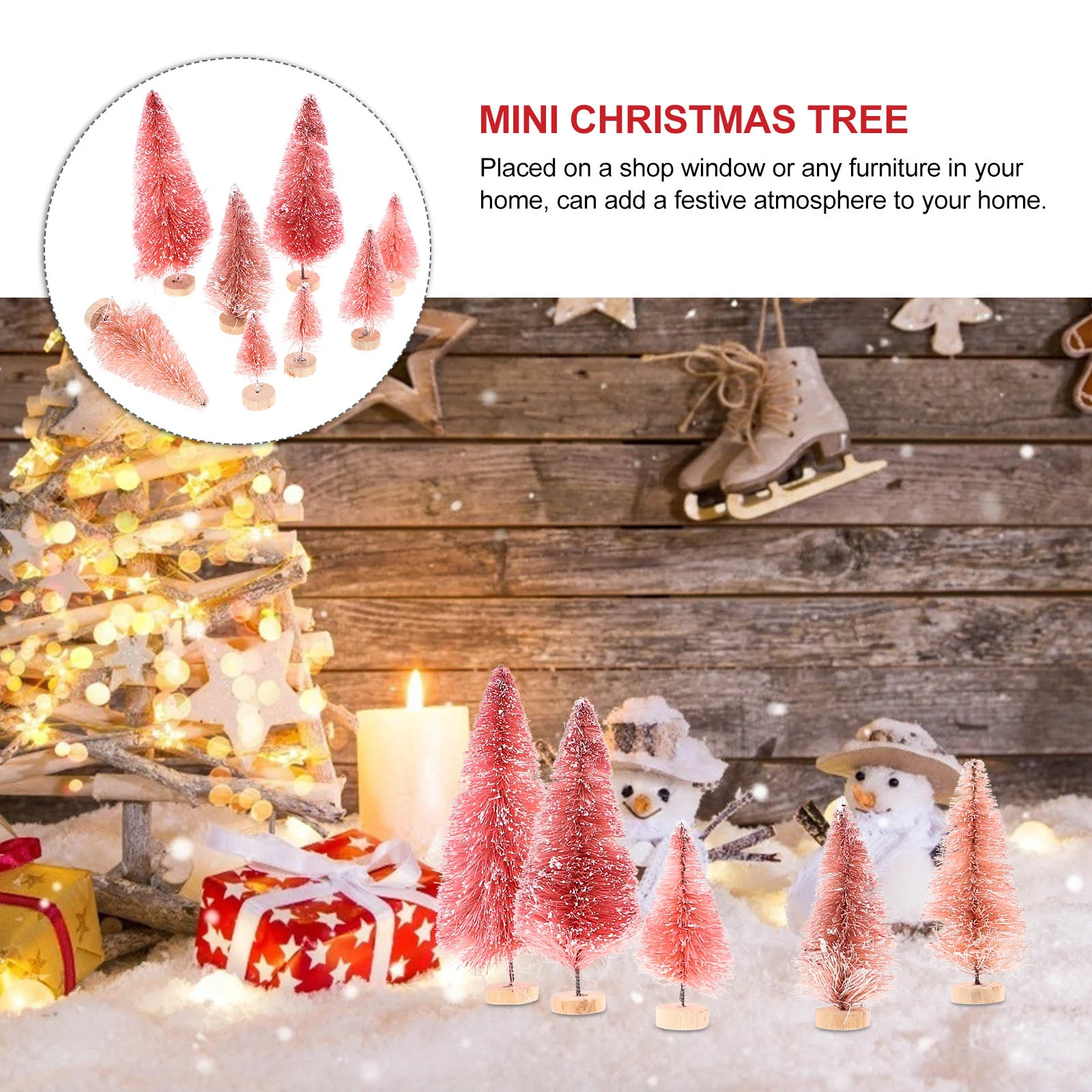 8 Pcs Xmas Tree Decorations Christmas Decorative Small Statue Outdoor Snow Artificial Mini Iron Wire Wooden Office