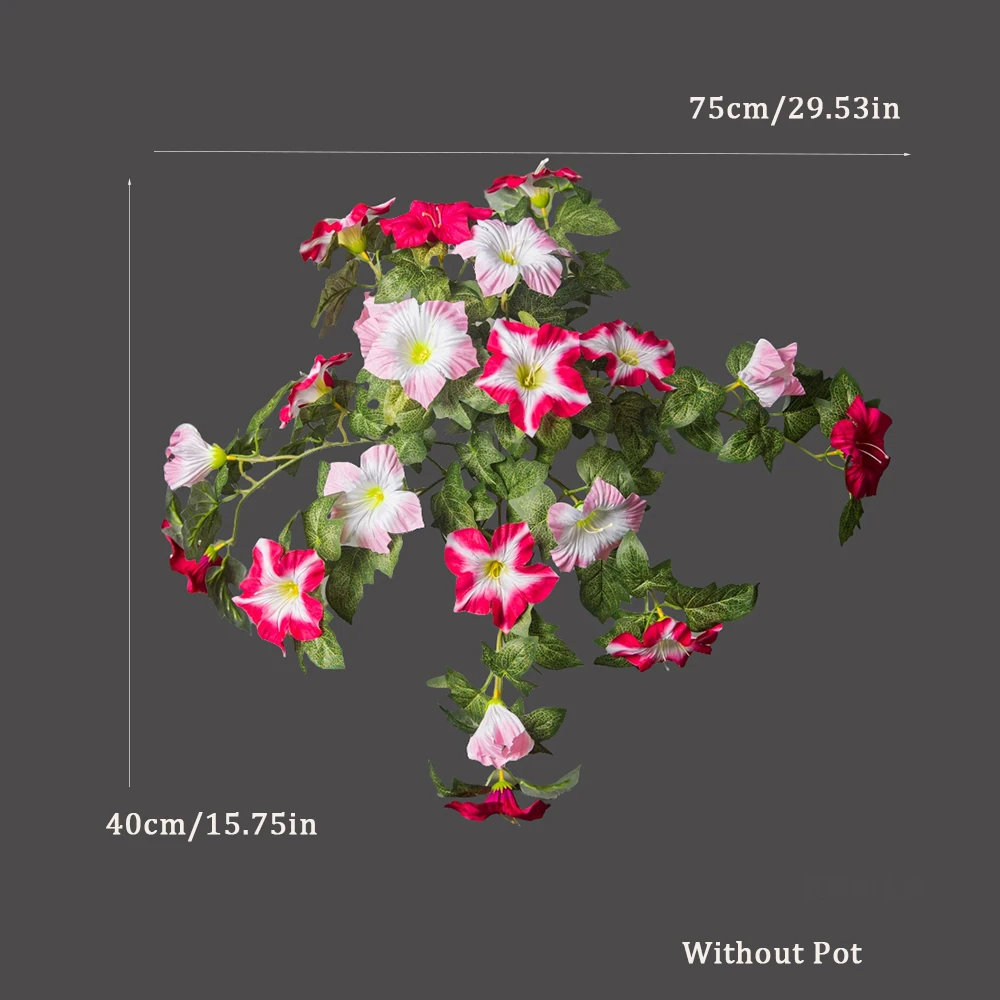 40-48cm Künstliche Blumenranken, künstliche Petunienblüten, Seiden-Begonienblätter, Hängepflanze für die Heimdekoration – Detail 8