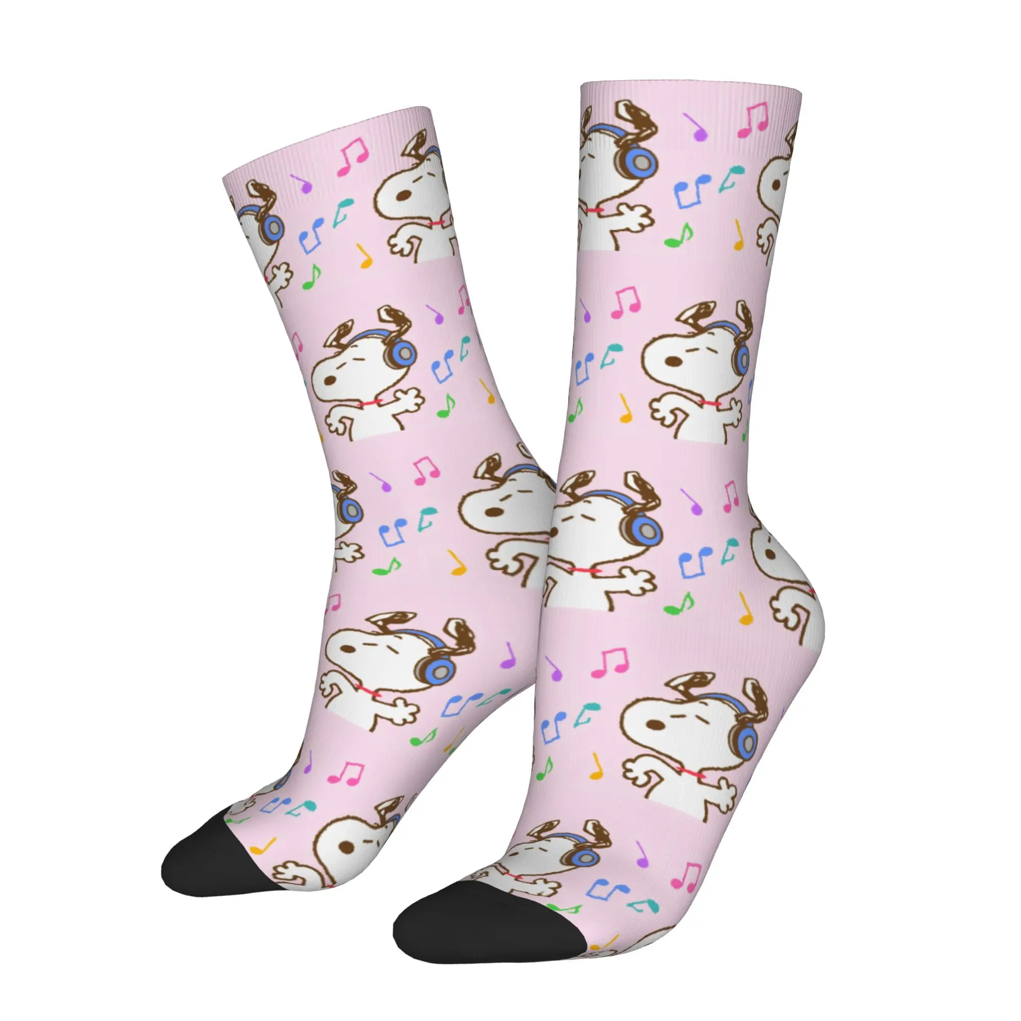 Colorful Cartoon Cute S-Snoopys Skateboard Socks Music Polyester Middle Tube Socks for Women Men Sweat Absorbing