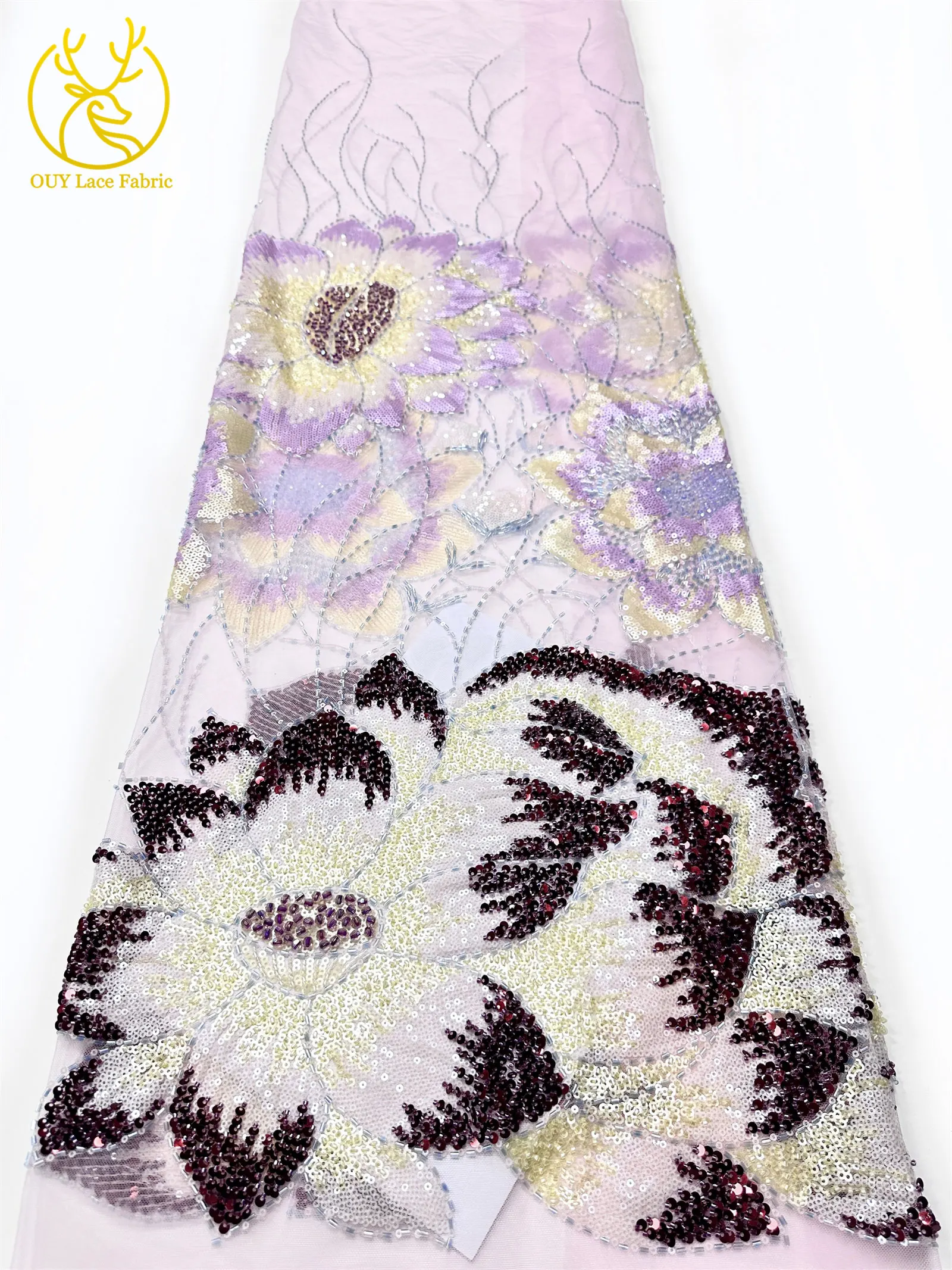 2026 Afrikanischer Bräutigam Bestickter Perlen-Spitzenstoff Modisches Design Französische Pailletten-Spitze Brautkleid Nähmaterial 5 Yards – Detail 16