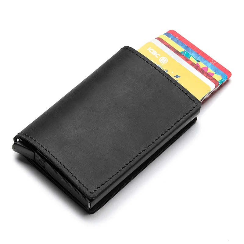 

Hot Genuine Leather Rfid Credit Card Holder Wallet Man Retro Small holder Trifold Crazy Horse Men Slim Case