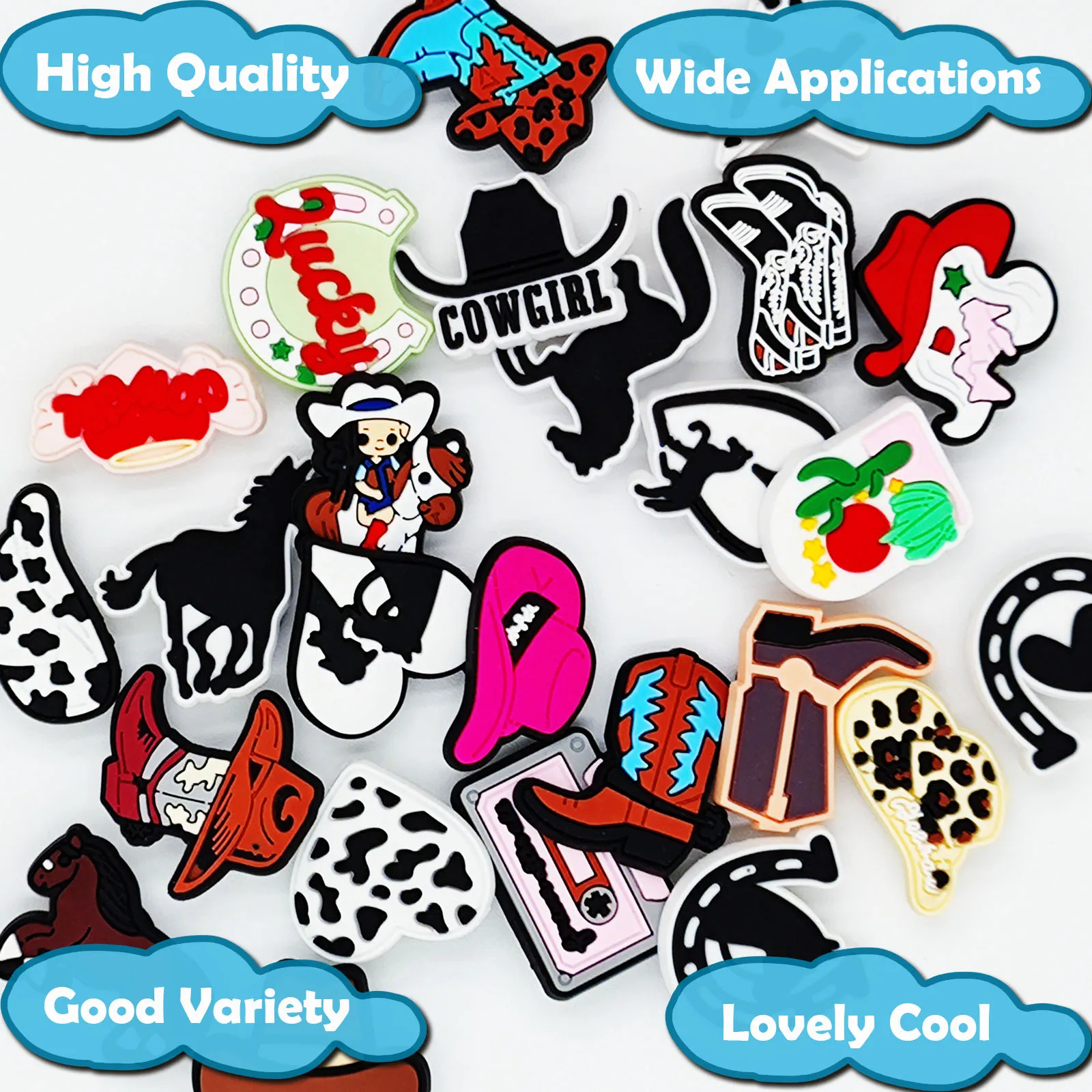 26Pcs CowGirl Theme Decorations Charms for Crocs Bubble Slides Sandals, PVC Shoe Accessories for Birthday Gift image 5