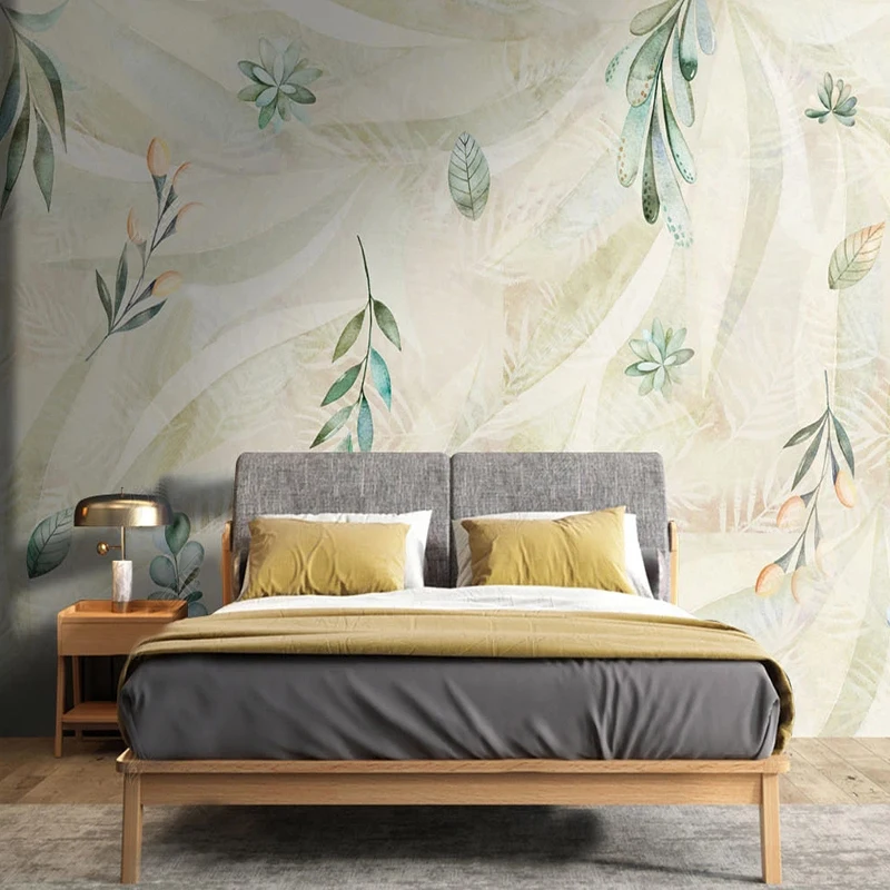 Custom Mural Nordic Style Hand Painted Leaves Wall Painting Living Room TV Sofa Bedroom Background Home Decor Fresco Wallpaper