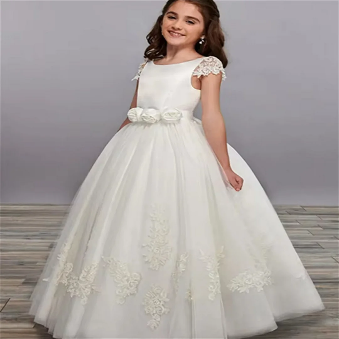 2025 Lace Tulle Decal Flower Girl Dress Beaded Wedding Elegant Flower Child's First Princess Eucharist Birthday Party Dress