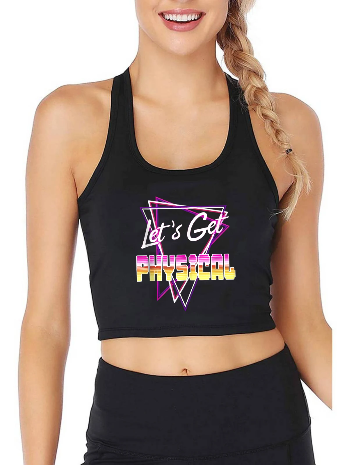 Neon Design Let's Get Physical Rad 80's Workout Tank Tops Women's Funny Sexy Crop Top Street Fashion Casual Training Camisole