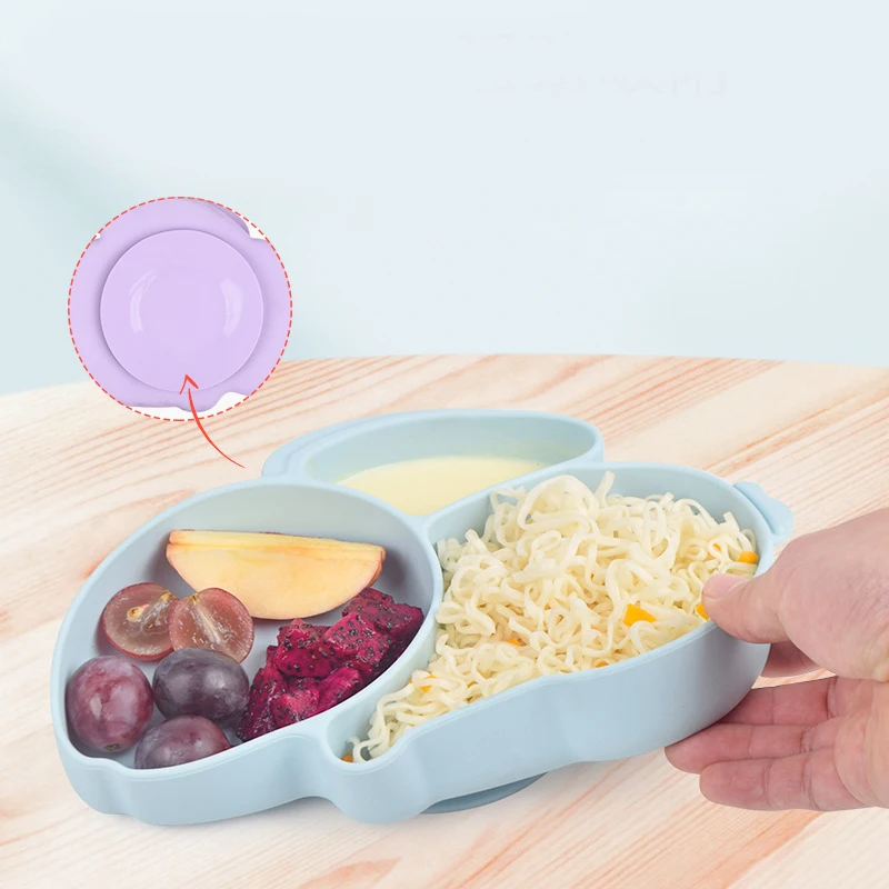 Rabbit Shape Baby Silicone Tableware Feeding Set Suction Plate Bowel Bib Spoon Fork Drinking Cup Child Compartment BPA Free New