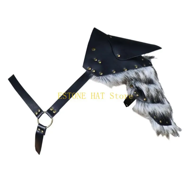 49MF Men's Furry Trim PU ombro Armadoras para entusiastas medievais e evento fantasia