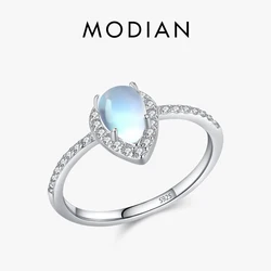 Modian 925 Sterling Silver Exquisite Water Drop Moonstone Female Finger Ring Luxury Shiny Clear CZ Fine Jewelry For Women Gifts
