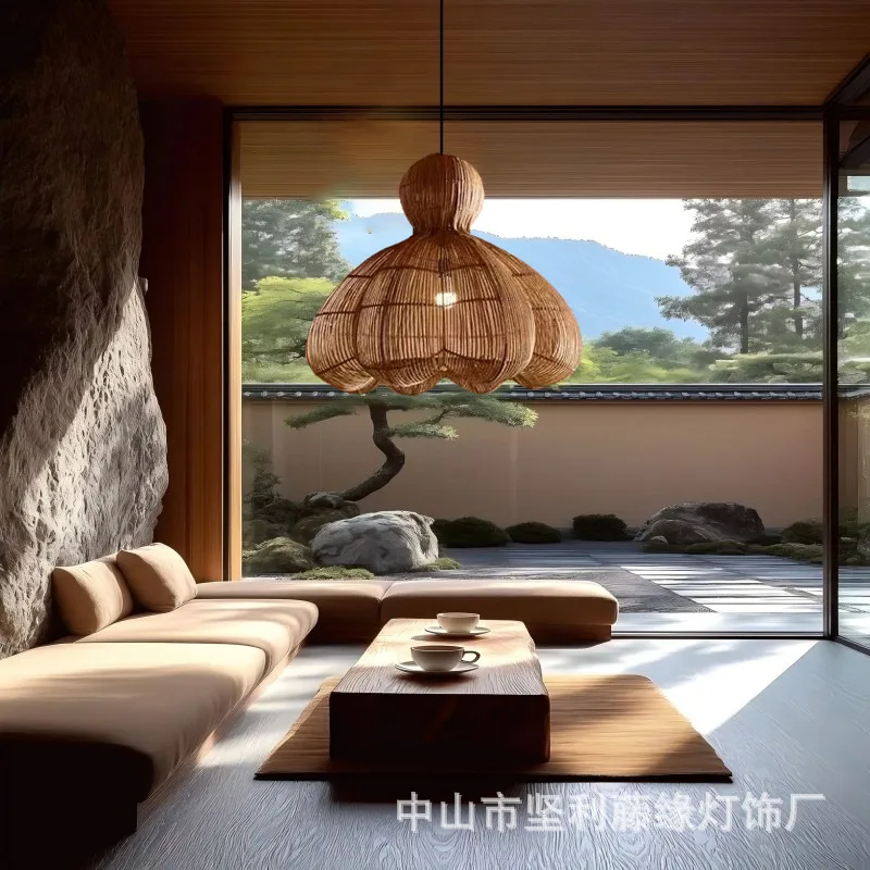 Japanese, wabi-sabi, vintage, rattan, chandelier