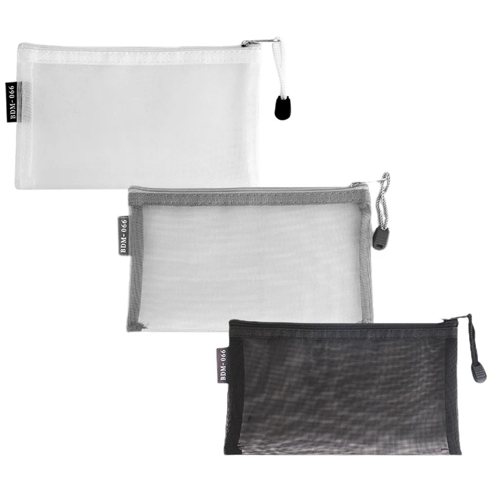 

3 Pcs Pencil Case Zippered Mesh Bag Storage Bags Large Capacity Multi-use Pouch