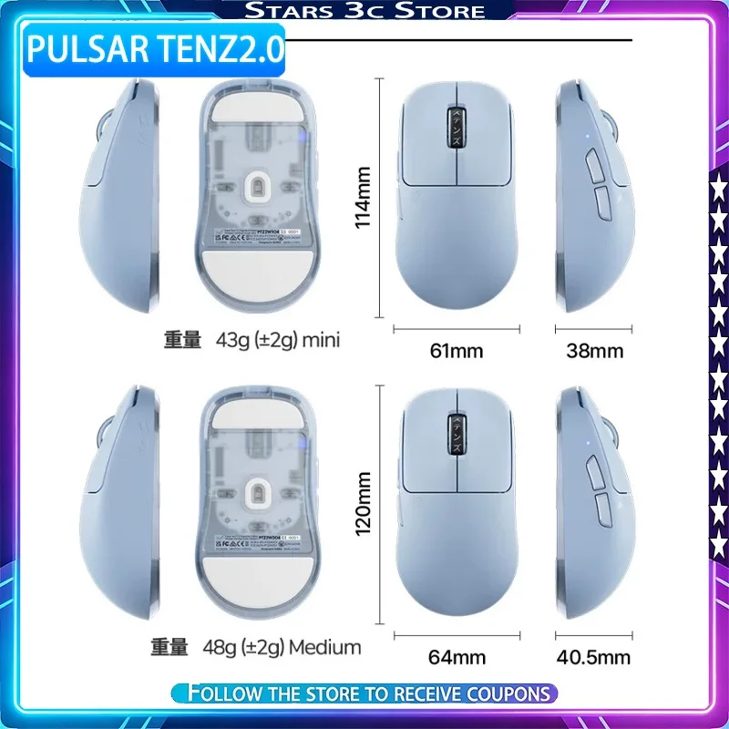 Pulsar TenZ2.0 Esports Mouse New XS-2 Sensor with 8k Return Rate Optical Micro Switch Lightweight and Low Latency Gaming Mouse