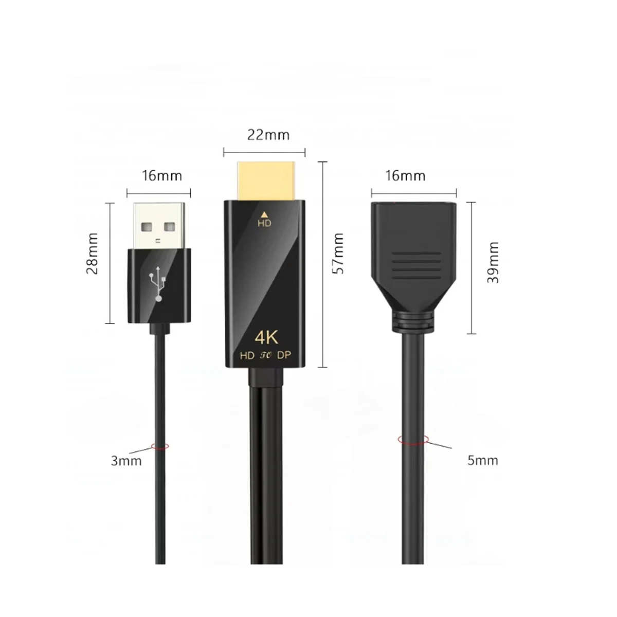 Cable convertidor macho a hembra Displayport, Compatible con HDMI, 4K @ 60Hz, Compatible con DP