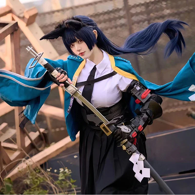 호시미 미야비 코스프레 의상 애니메이션 게임 젠리스 존 제로 미야비 여우 소녀 풀세트 가발 귀걸이 러블리 유니폼 파티 카니발 의상