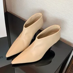 Fashion Women Ankle Boots Sexy Autumn Winter Pointed Toe High Heels Genuine Leather Womens Boots High Heel Boots Women Shoes