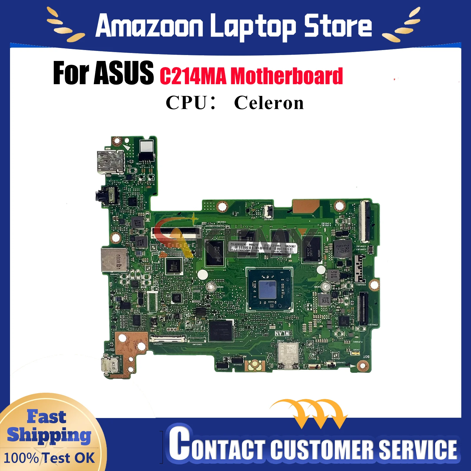 

C214MA Laptop Motherboard For ASUS Chromebook C214MA C214M Notebook Mainboard With Celeron CPU 100% tests OK fast shipping stk