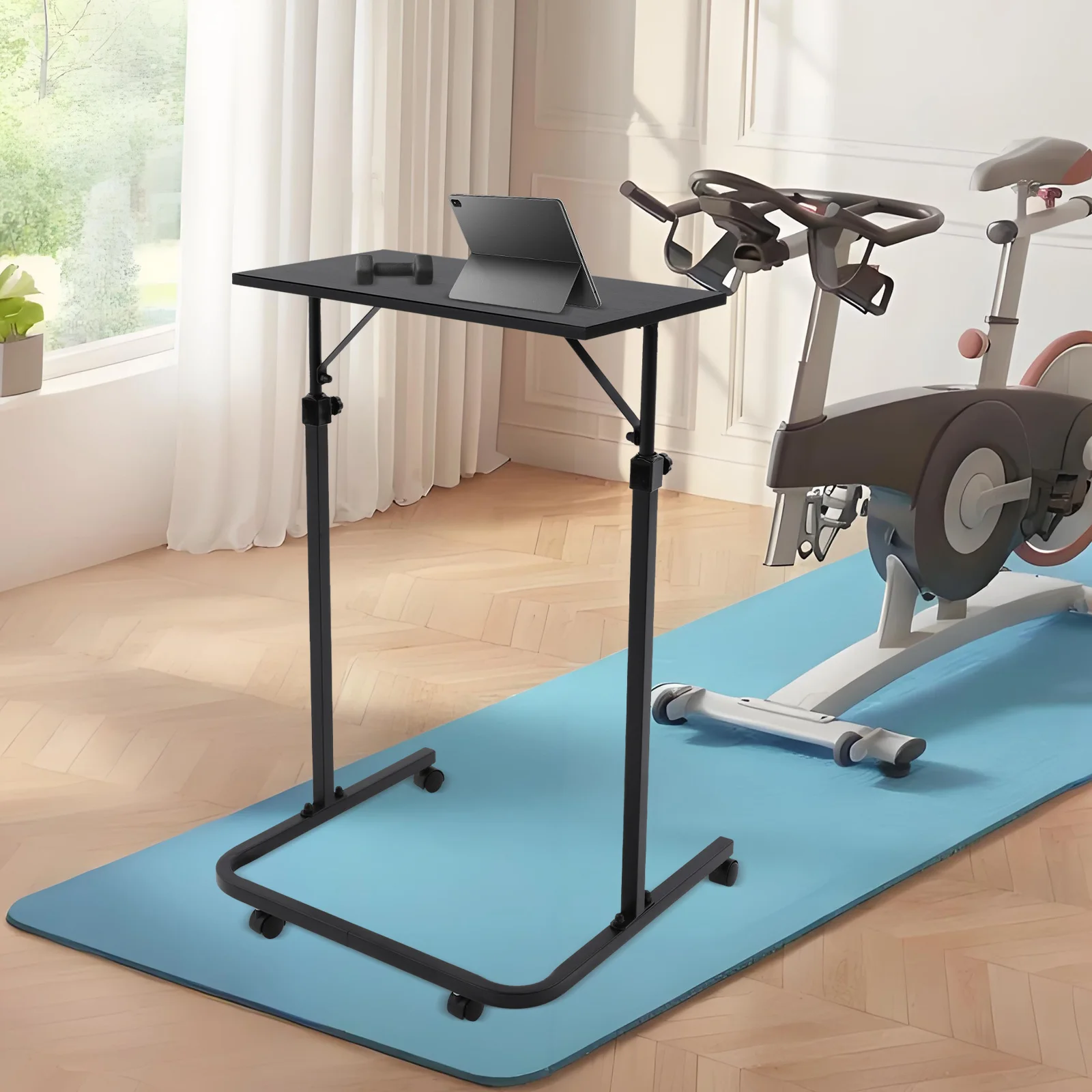 60x30cm Höhenverstellbare Mobile Arbeitsstation, U-förmiger Fitness-Schreibtisch mit Rollen für Heimbüro Fitnessstudio Stehpult (Schwarz) – Detail 5